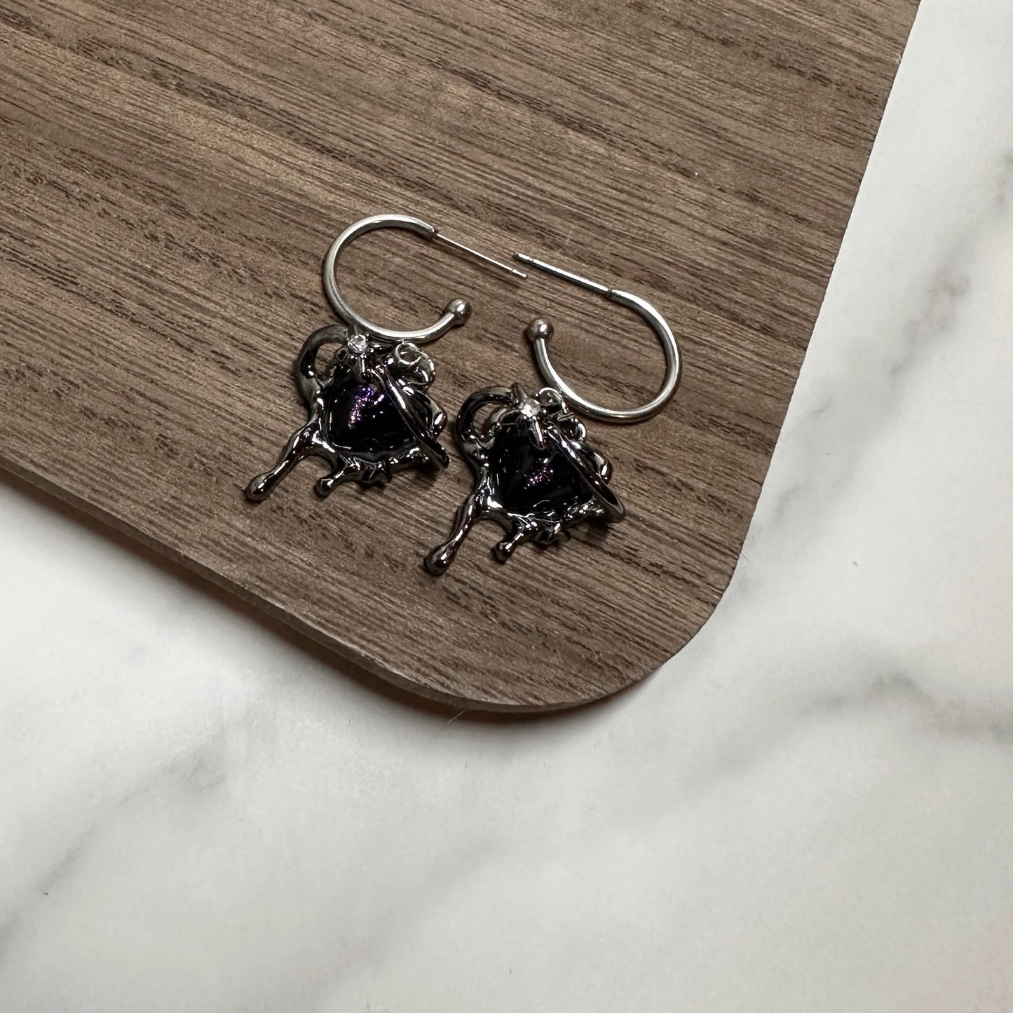 Melting Black Heart Earrings